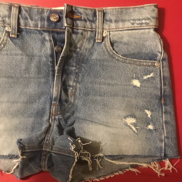 Revice distressed 5 pocket button fly cut off frayed denim short shorts 26 - Picture 2 of 9
